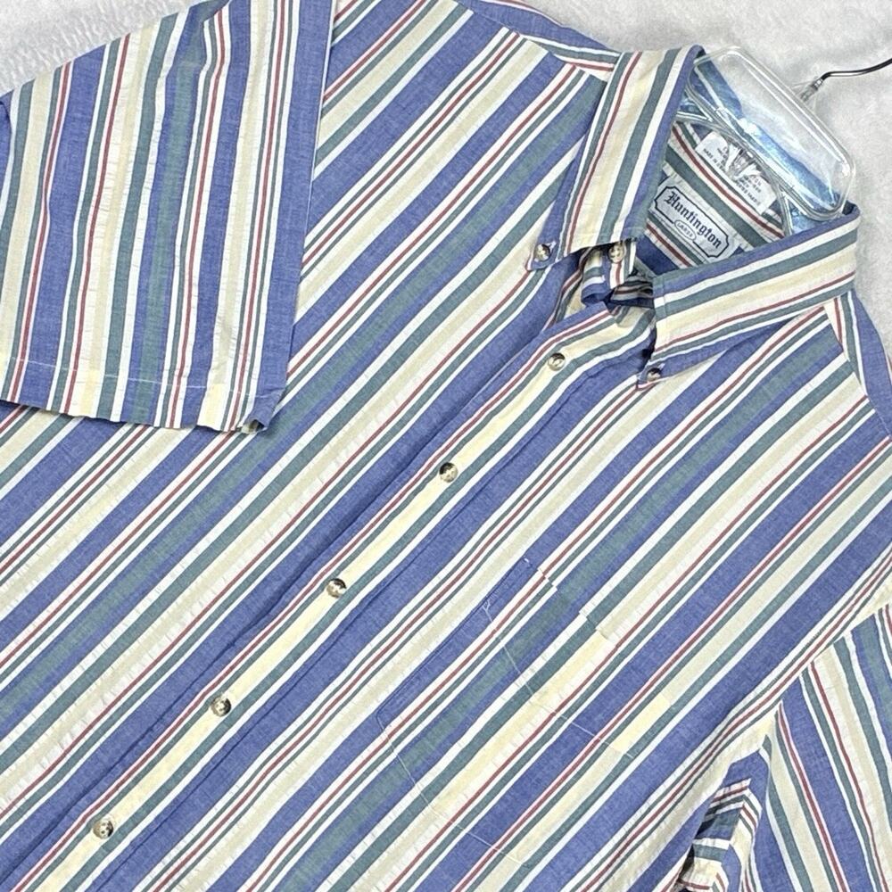 VTG Huntington Camp Shirt Mens L Multicolor Striped 80s Preppy Beach Surf USA